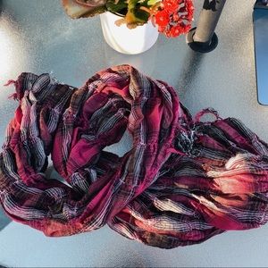 NEW Womens Scarf Plaid Burgundy Black White Ruched Tassel OS